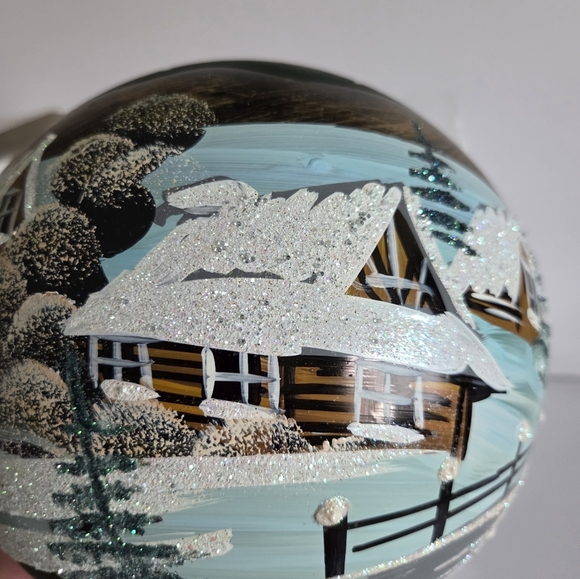 New Polish Galery Winter Scene Christmas Ball Glass Ornament Hand Painted - Picture 4 of 7